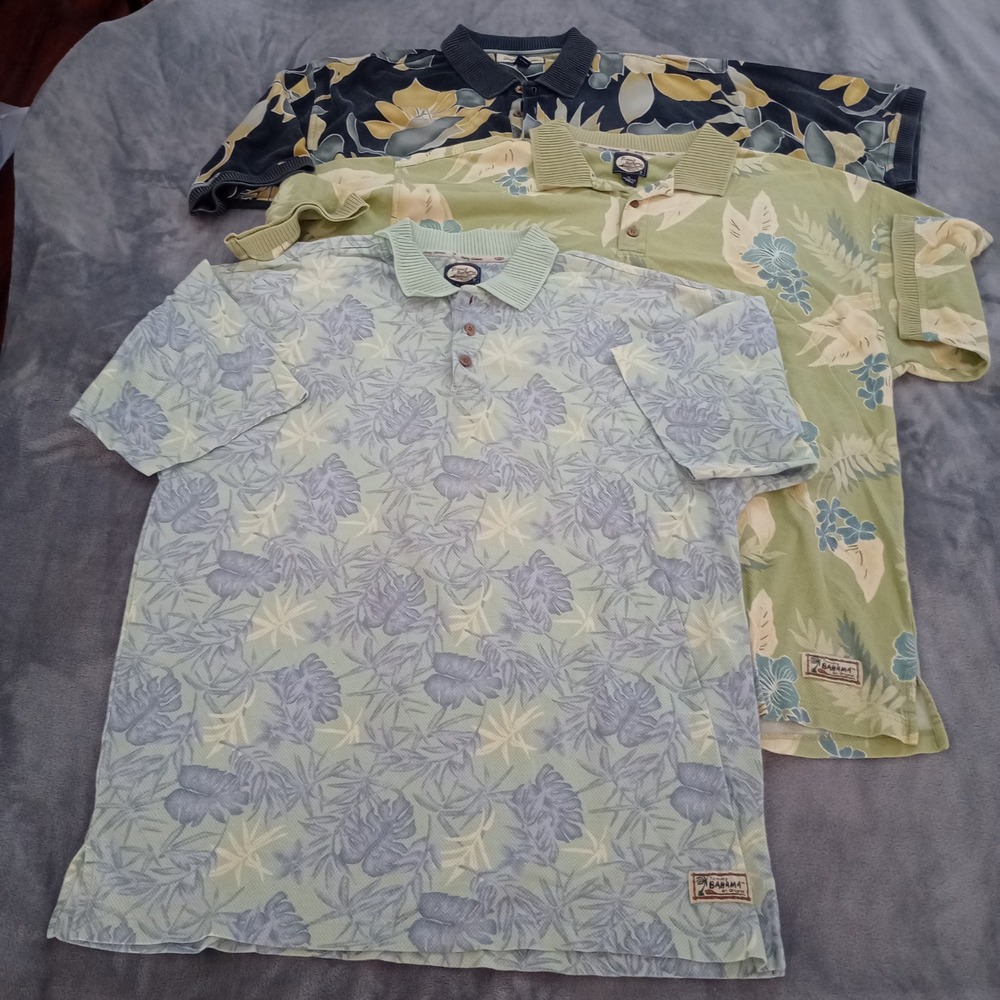 Tommy Bahama Polo Shirt‎ Lot Mens XL Hawaiian Floral Silk Cotton Tropical Summer